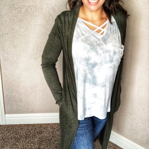 New Dark Olive Zenana Outfitters Sweater Cardigan - Picture 6 of 8